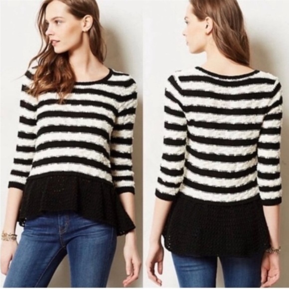 KNITTED and knotted by Anthropologie, black & white stripe, loose knit, sweater - Picture 11 of 11